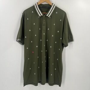 G/FORE XL Golf Polo Shirt Embroidered Skulls Green Performance Stretch